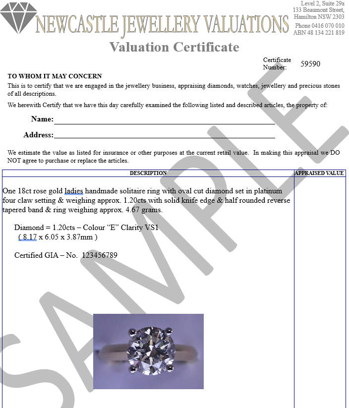 sample valuation certificate for fill up form